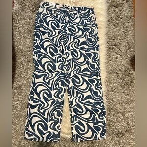 Blue & White Skater High Rise Printed Jeans